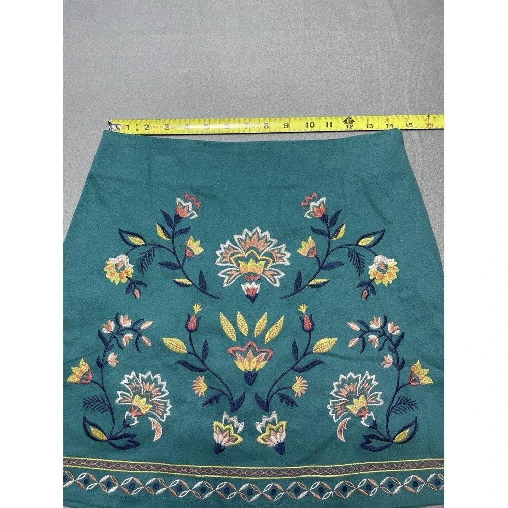 Women's Skirt MED‎ Embroidered Boho Teal Green Stretch Side Zip Colorful Western - Picture 15 of 16